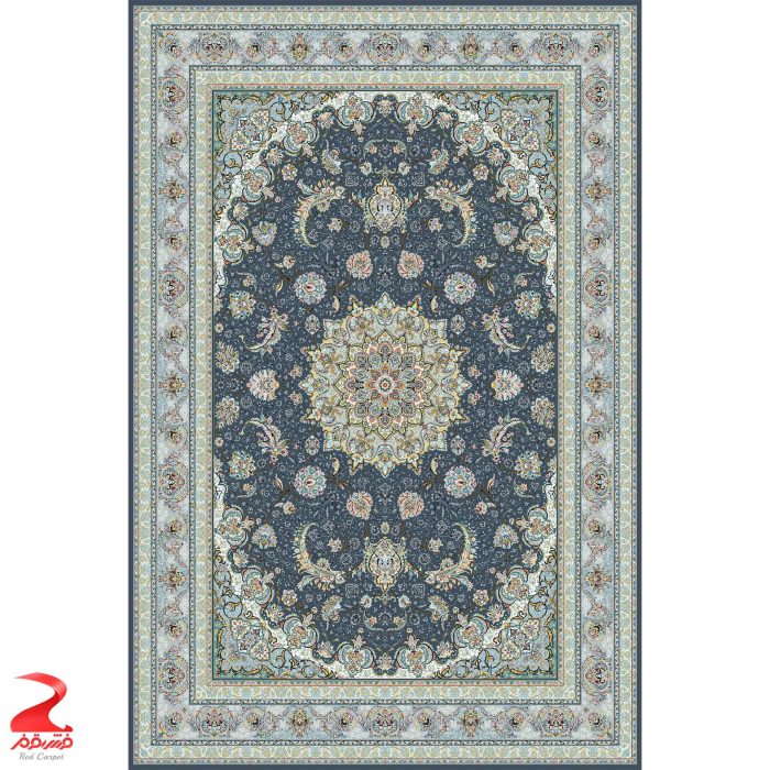 فرش ماشینی کاشان طرح اصفهان سرمه ای 700 شانه 2