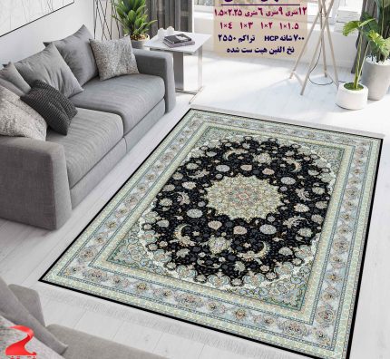 فرش ماشینی کاشان طرح اصفهان مشکی 700 شانه