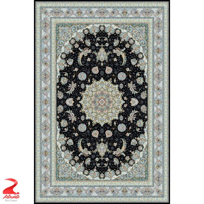 فرش ماشینی کاشان طرح اصفهان مشکی 700 شانه 2