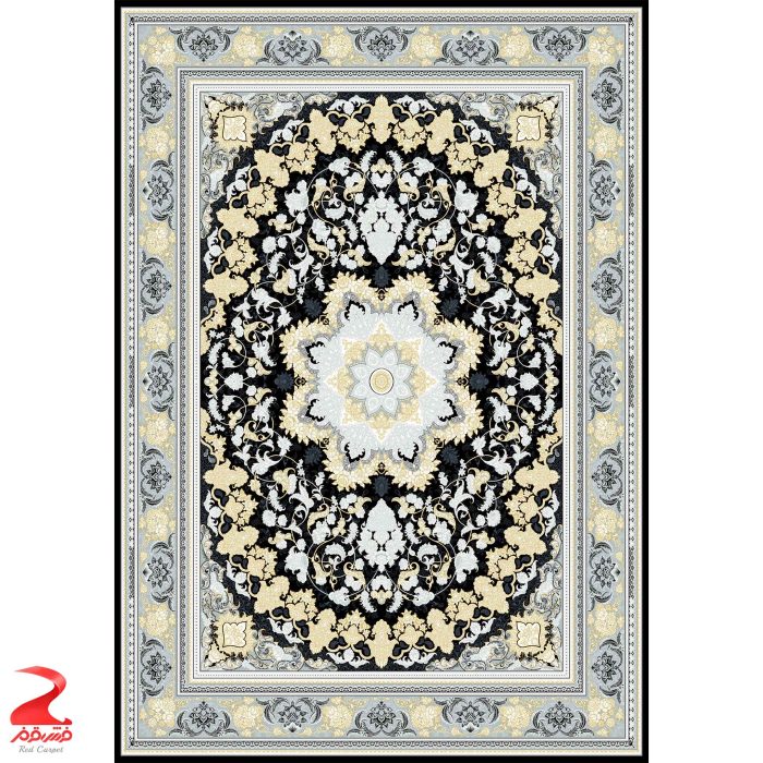 فرش ماشینی کاشان طرح میخک سرمه ای طلاکوب 700 شانه 2