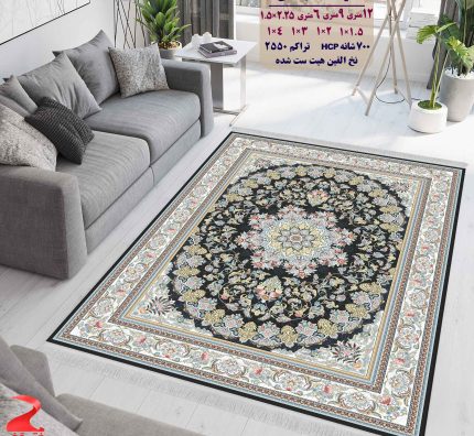 فرش ماشینی کاشان طرح میخک سرمه ای 700 شانه