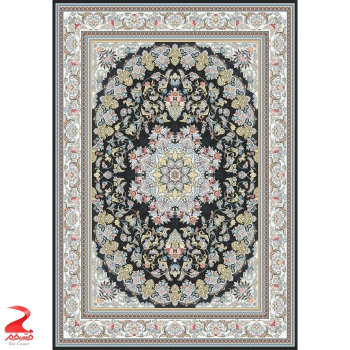 فرش ماشینی کاشان طرح میخک سرمه ای 700 شانه 2