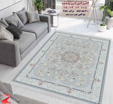 فرش ماشینی کاشان طرح سوگلی طوسی ۷۰۰ شانه 7