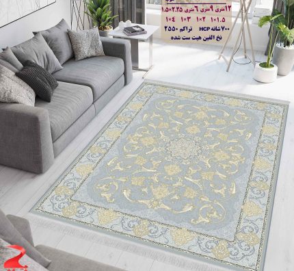 فرش ماشینی کاشان طرح سوگلی طوسی طلاکوب ۷۰۰ شانه 7