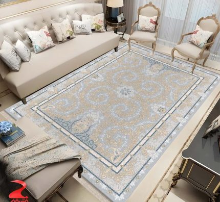 فرش ماشینی 700 شانه طرح اهورا نقره ای کد 7093