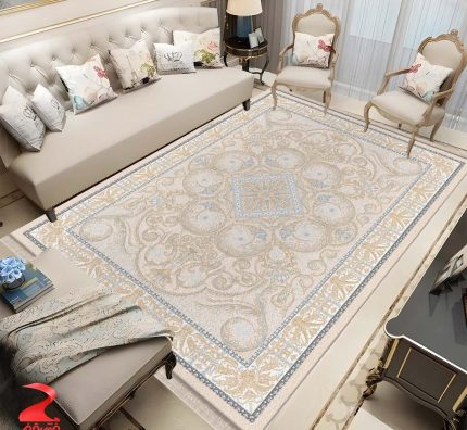 فرش ماشینی 700 شانه طرح اساطیر بژ کد 7094