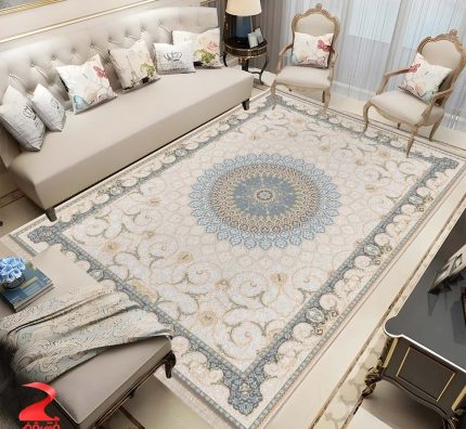 فرش ماشینی 700 شانه طرح آسمان بژ کد 7098