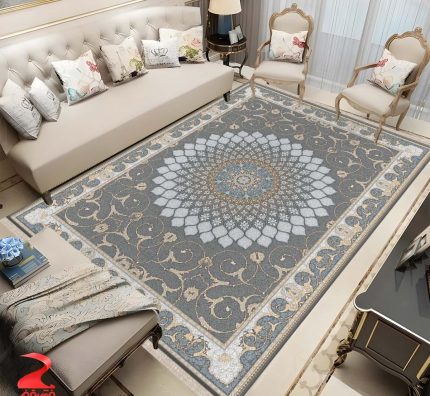 فرش ماشینی 700 شانه طرح آسمان طوسی کد 7100