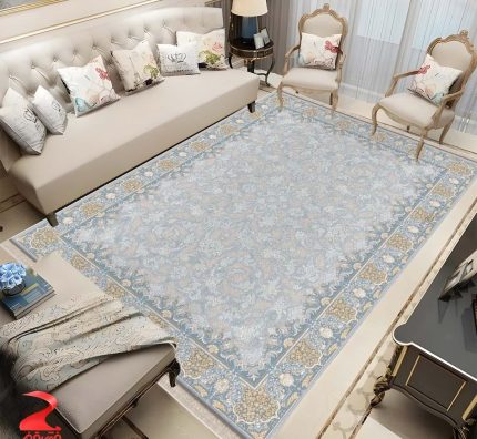 فرش ماشینی 700 شانه طرح آترین نقره ای کد 7101
