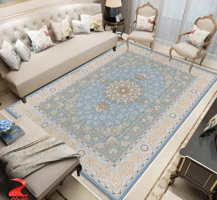 فرش ماشینی 700 شانه طرح بیتا آبی کد 7103