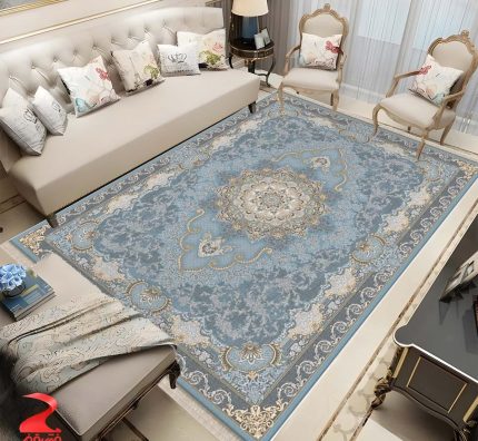 فرش ماشینی 700 شانه طرح درسا آبی کد 7107