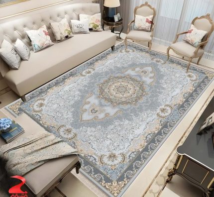 فرش ماشینی 700 شانه طرح درسا نقره ای کد 7109