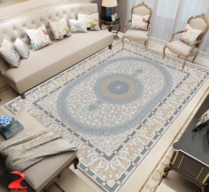 فرش ماشینی 700 شانه طرح محراب نقره ای کد 7117