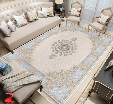 فرش ماشینی 700 شانه طرح مهرگان بژ کد 7118