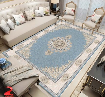 فرش ماشینی 700 شانه طرح مهرگان آبی کد 7119