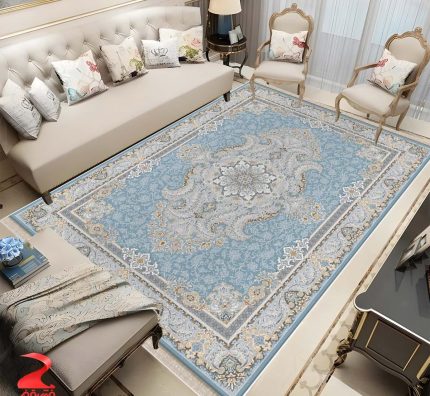 فرش ماشینی 700 شانه طرح نیروانا آبی کد 7127