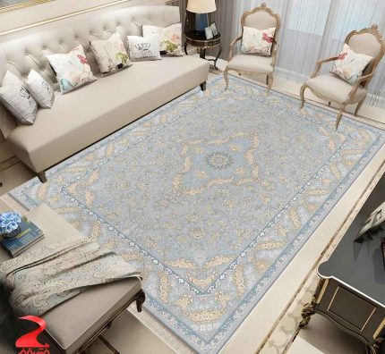 فرش ماشینی 700 شانه طرح پروانه نقره ای کد 7135