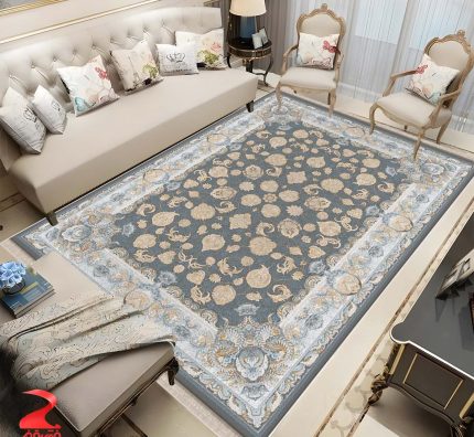 فرش ماشینی 700 شانه طرح روژین دودی کد 7137