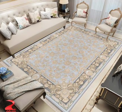فرش ماشینی 700 شانه طرح روژین نقره ای کد 7138