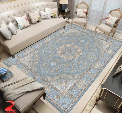 فرش ماشینی 700 شانه طرح رکسانا آبی کد 7140