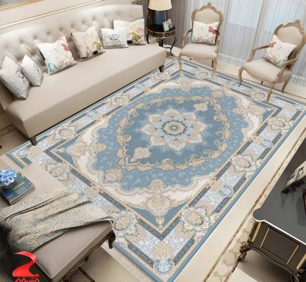 فرش ماشینی 700 شانه طرح صبا آبی کد 7143