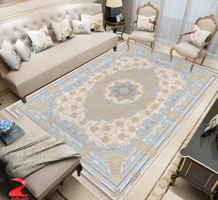 فرش ماشینی 700 شانه طرح صدف بژ کد 7146