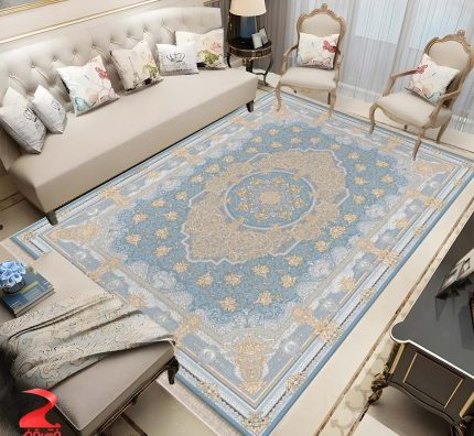 فرش ماشینی 700 شانه طرح صدف آبی کد 7147