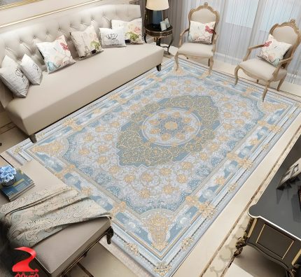 فرش ماشینی 700 شانه طرح صدف نقره ای کد 7149