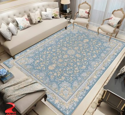 فرش ماشینی 700 شانه طرح سی گل آبی کد 7150