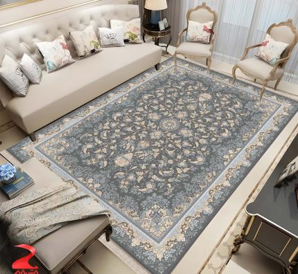 فرش ماشینی 700 شانه طرح سی گل دودی کد 7151