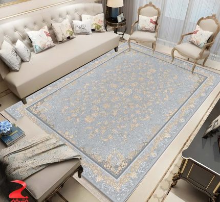 فرش ماشینی 700 شانه طرح سی گل نقره ای کد 7152