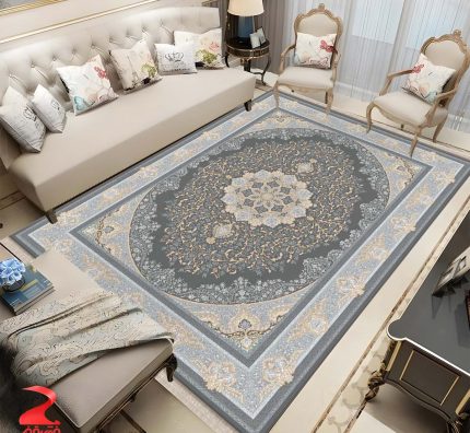 فرش ماشینی 700 شانه طرح سوگل دودی کد 7153
