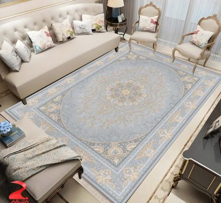 فرش ماشینی 700 شانه طرح سوگل نقره ای کد 7154