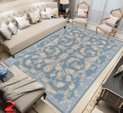 فرش ماشینی 700 شانه طرح ژینوس آبی کد 7158