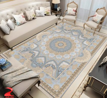 فرش ماشینی 700 شانه طرح زیرگنبدی نقره ای کد 7161