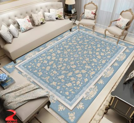 فرش ماشینی 700 شانه طرح جانان آبی کد 7163