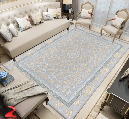 فرش ماشینی 700 شانه طرح جانان نقره ای کد 7165