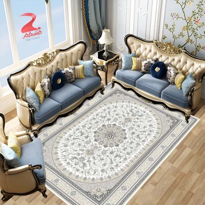 فرش ماشینی 700 شانه طرح سمین کرم کد 7178