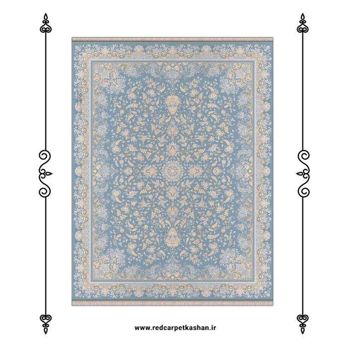 فرش ماشینی 700 شانه طرح سی گل آبی کد 7150 3