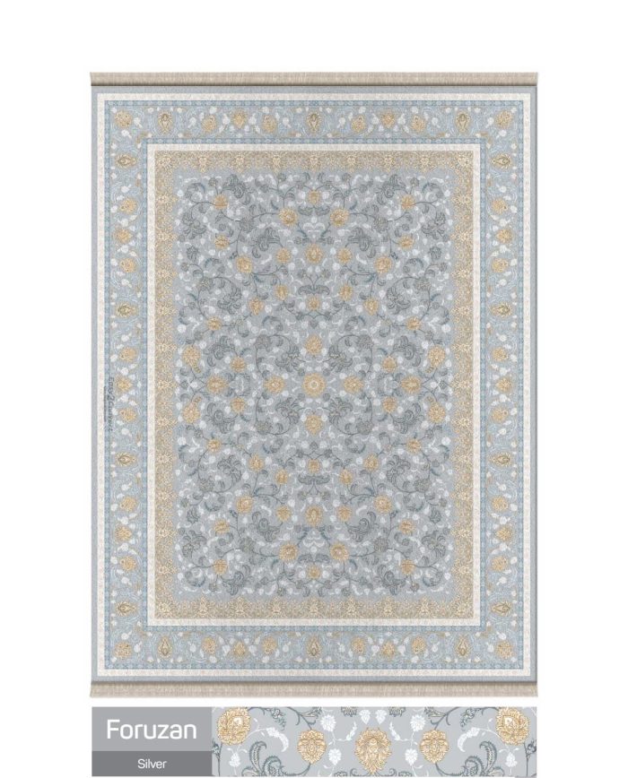 فرش ماشینی 700 شانه طرح فروزان رنگ نقره ای کد 7190 2