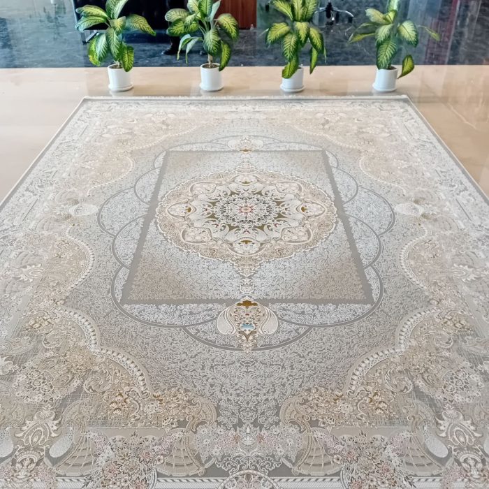 خرید فرش ماشینی 1200 شانه طرح آبادیس رنگ کرم کد 363