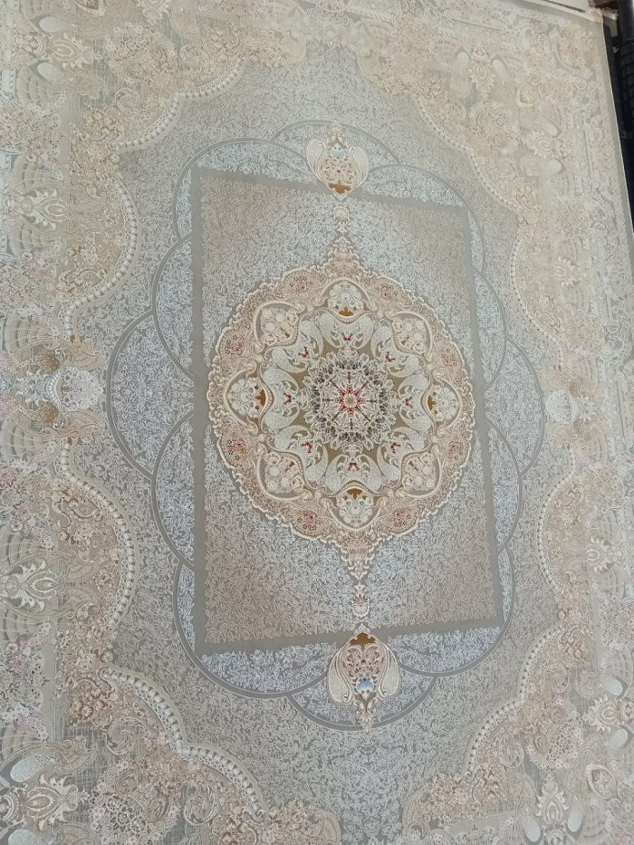 خرید فرش ماشینی 1200 شانه طرح آبادیس رنگ کرم کد 363